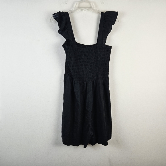 Madewell Linen-Blend Lucie Smocked Romper Black Size 8 NWT Summer Vacation - Picture 9 of 11
